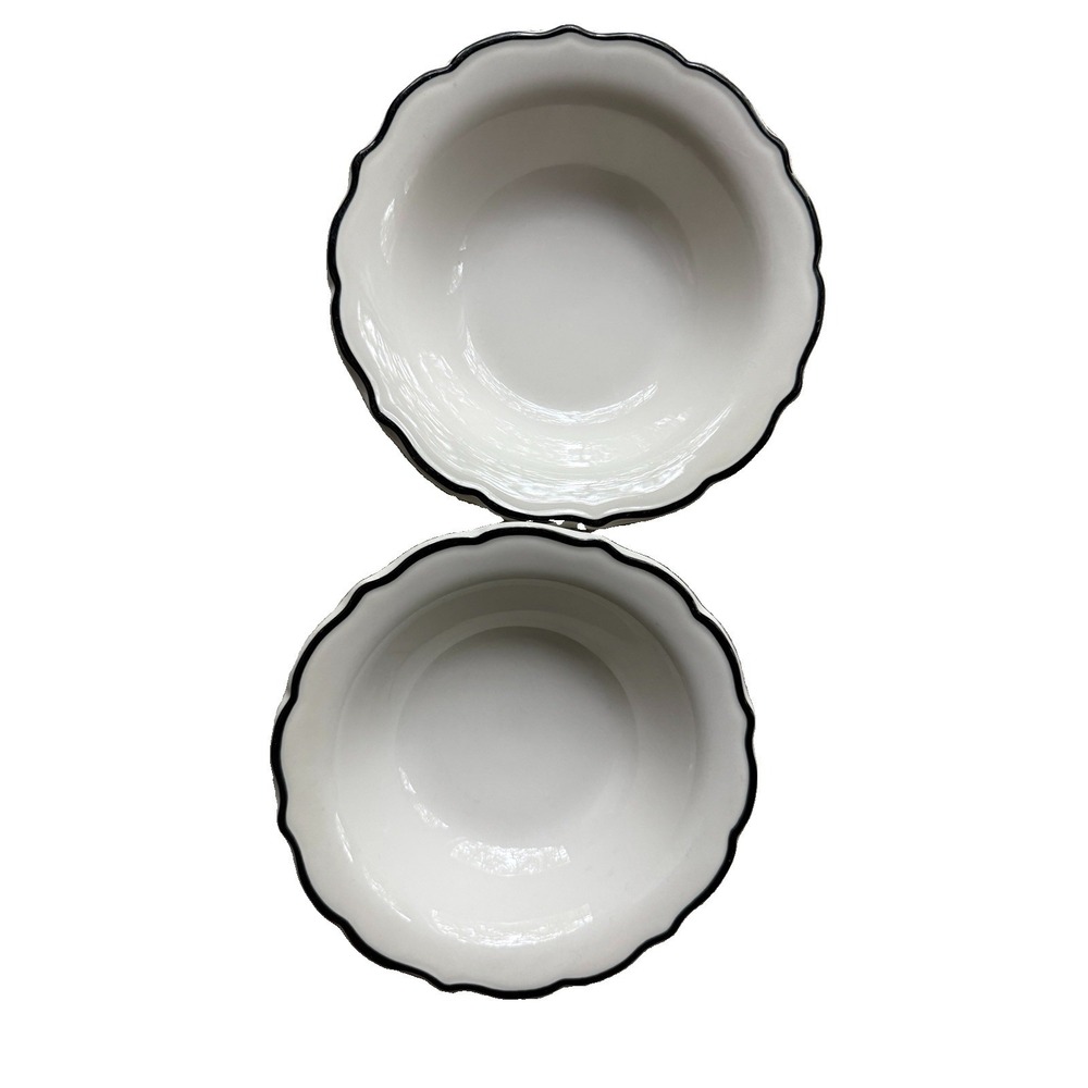 VTG Syracuse China Black Rim Scalloped Bowls Set of 2 Restaurant Ware EUC